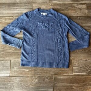 Vintage Blue Embroidered Floral Flower Sweater Grandma Cottage CoreWomen's Small